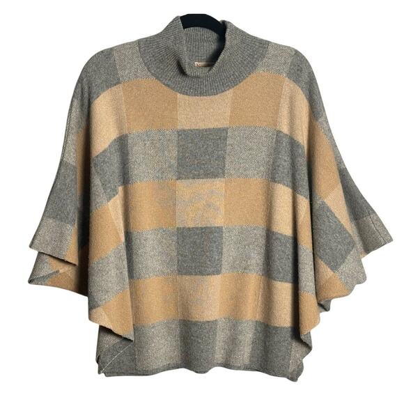 Note di Anita One Size Merino Wool Cashmere Plaid Poncho Mock Neck‎ Boxy Italy - Picture 1 of 12